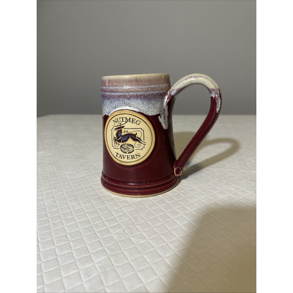 Beer Stein Grey Nutmeg Tavern GreyFox Pottery Burgundy Handmade in USA Reindeer